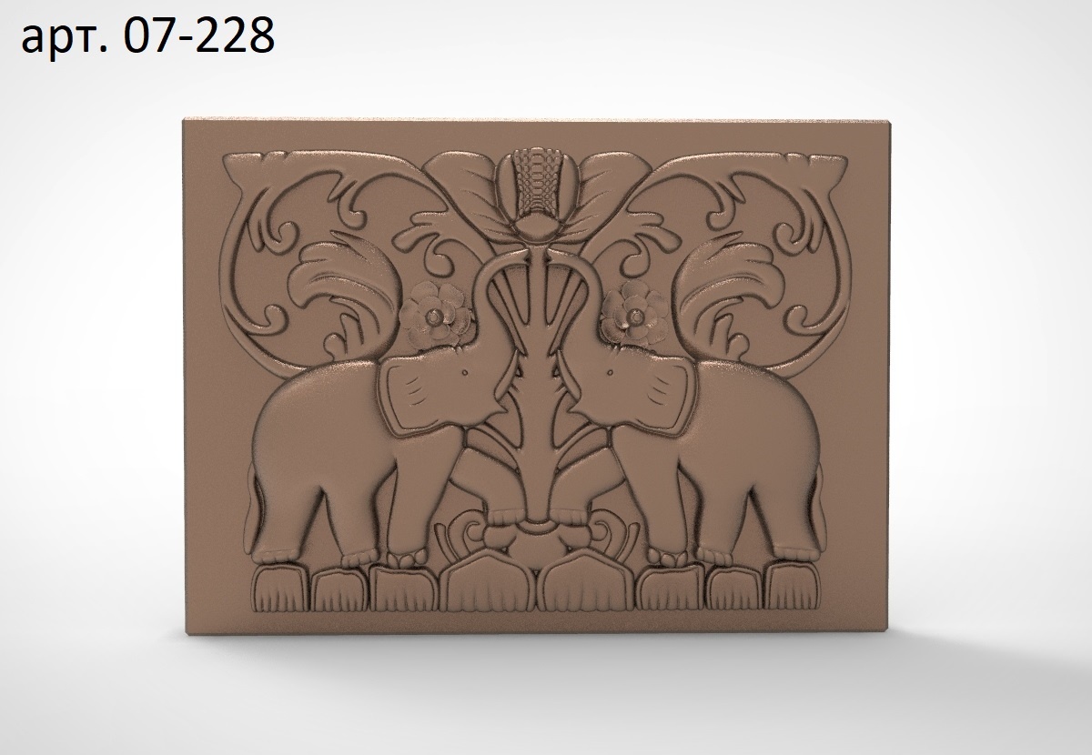 Рельефное панно на стену из дерева 07-228 Слоны